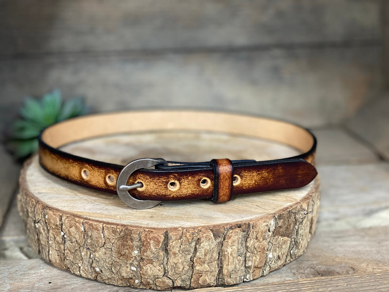 KIDS OR BABYS FIRST LEATHER BELT -3/4” -  Hand -Dyed - Personalized