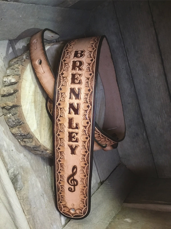 Custom Leather Guitar Strap | Hand- Tooled  | 2.5"| BRENNLEY |