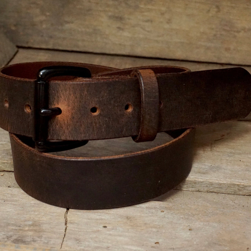 Genuine Full Grain Buffalo Leather Belt Strap - 1.5 Inch Wide, Vintage Finish, Snap Buckle System