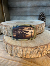 Belt Buckle | Tractor-American Flag-Cross | Personalized option