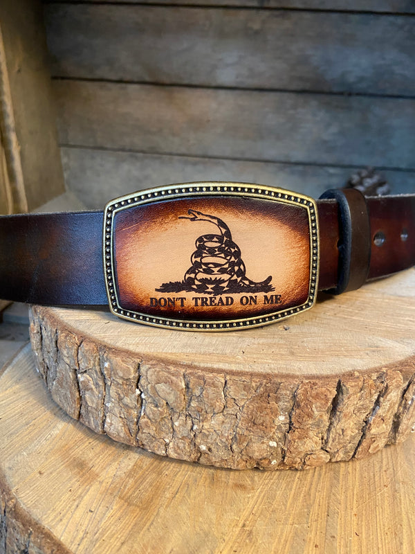 Leather Belt Buckle | Don't Tread on Me | Rattle Snake