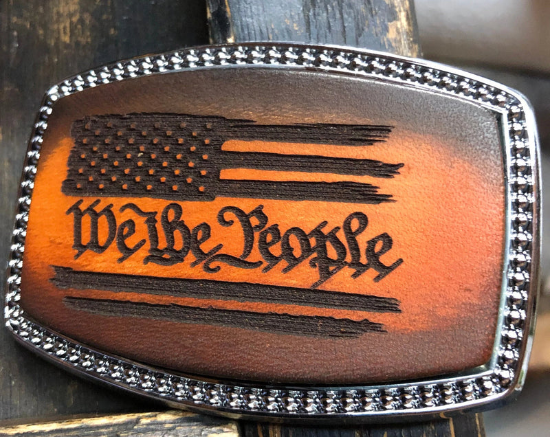 Leather Belt Buckle | We The People with American Flag