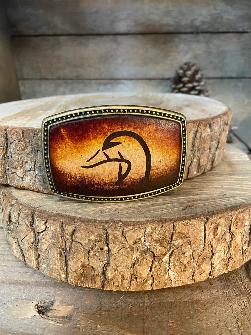 duck antler fish hook Leather Belt Buckle