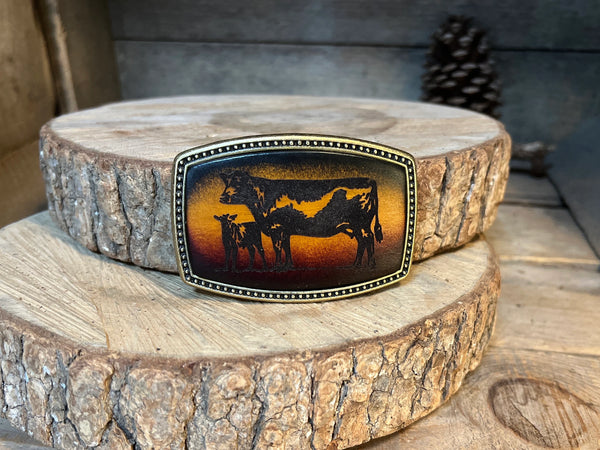 Leather Belt Buckle | Cattle | Standing Cows