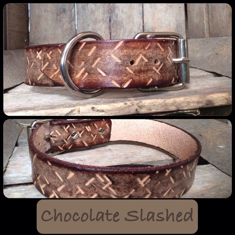 Slashed Leather Dog Collar 1 1/2