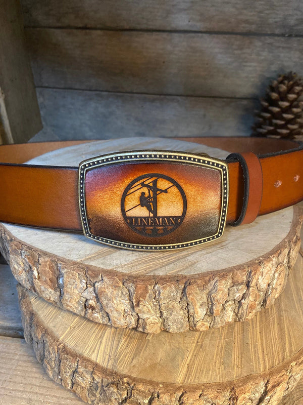 Leather Belt Buckle | Lineman Circle