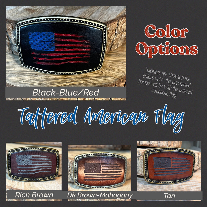 Leather Belt Buckle | Tattered American Flag