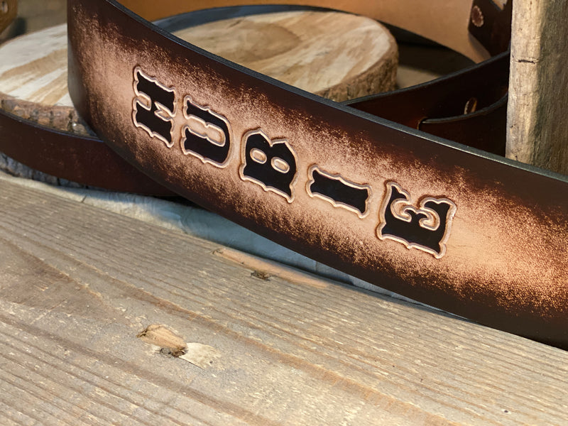 Personalized Leather Guitar Strap | Cross Design -Mahogany | 2.5"