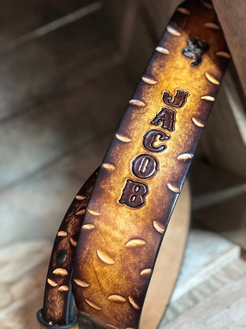 Custom Leather Sling- 'BO LOC' Hammered - Personalized