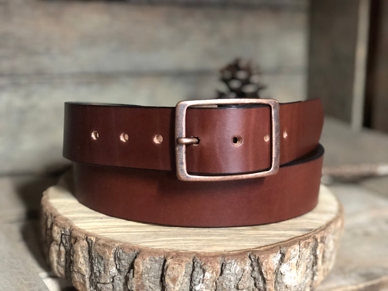 Leather Belt with Center Bar Buckle
