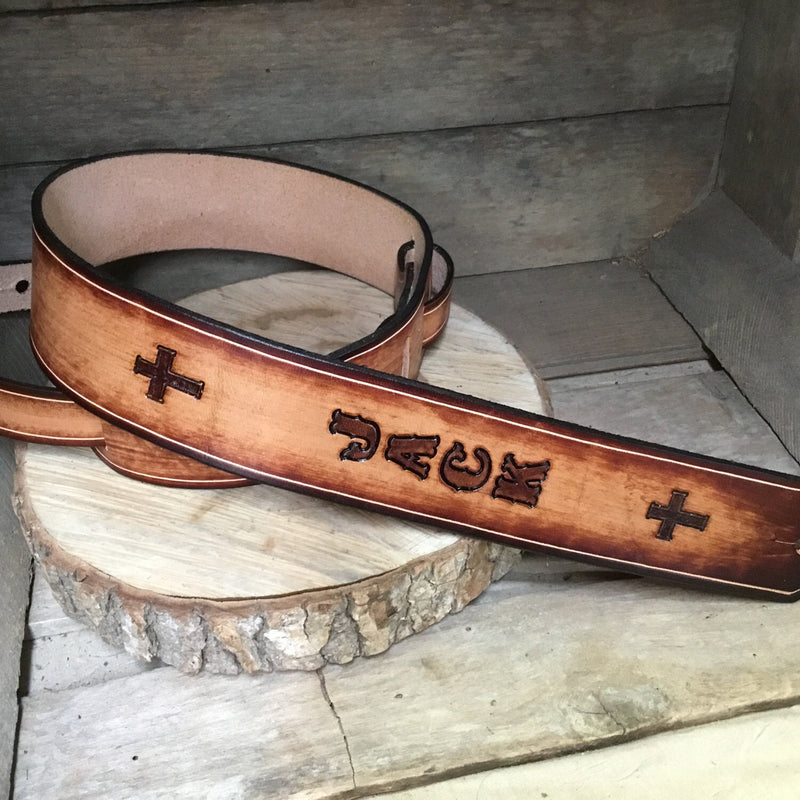 CHILD’S GUITAR STRAP Personalized Leather Guitar strap with crosses, or your design choice, great gift for any child passionate about music!