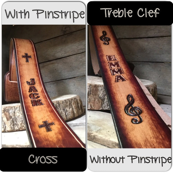 CHILD’S GUITAR STRAP Personalized Leather Guitar strap with crosses, or your design choice, great gift for any child passionate about music!