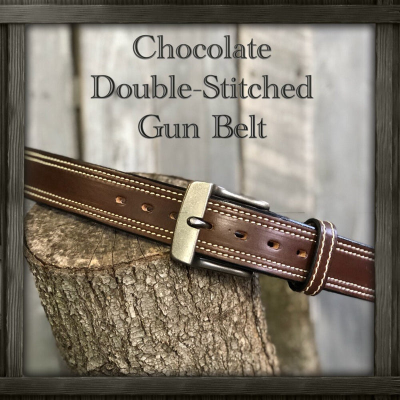 Leather Belt, Handmade Full-grain Leather DOUBLE stitched Gun Belt