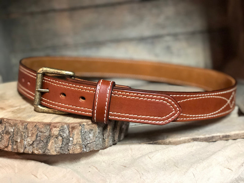 Leather belt, Western Stitched-Suede-lined, Thick, vegetable-tanned leather belt, Can be a concealed carry belt or gun belt