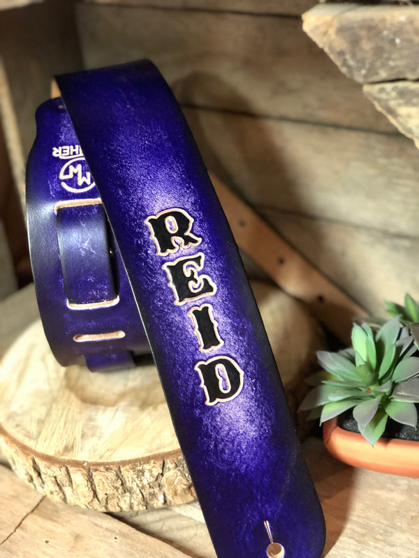 Leather Guitar Strap - Personalized - 2.5” -Purple