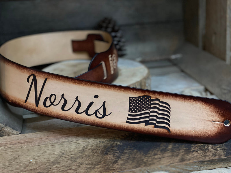 Personalized Full-grain guitar strap American Flag, Patriotic Great Gift for Musician or Guitarist