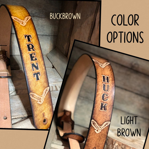CHILD’S GUITAR STRAP CHILD'S Personalized Leather Guitar strap customized with your child's name, a great gift for any child passionate about music