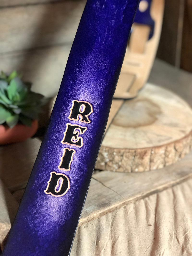 Leather Guitar Strap - Personalized - 2.5” -Purple
