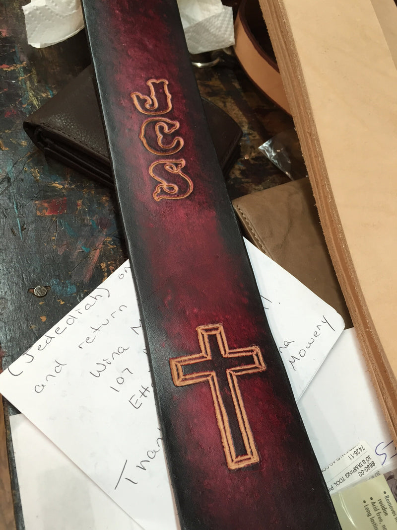Leather Guitar Strap with Cross | Maroon | 2.5"