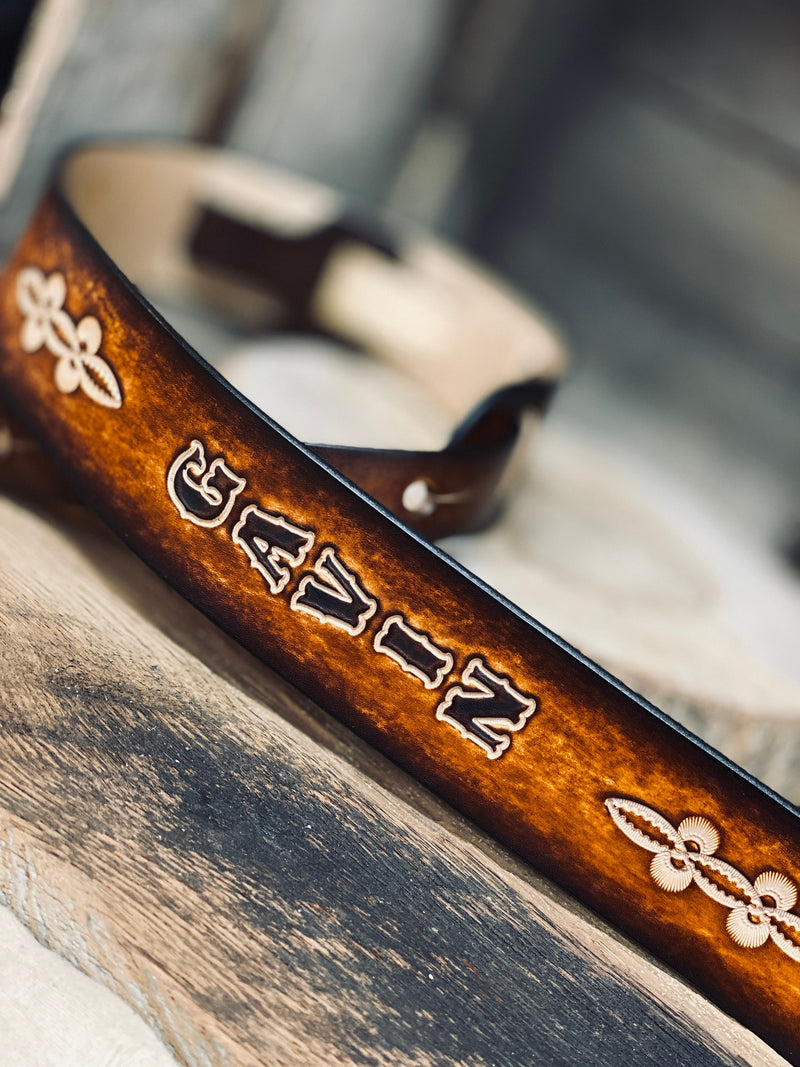 CHILD’S GUITAR STRAP Personalized Leather Guitar strap.  great gift for any child passionate about music