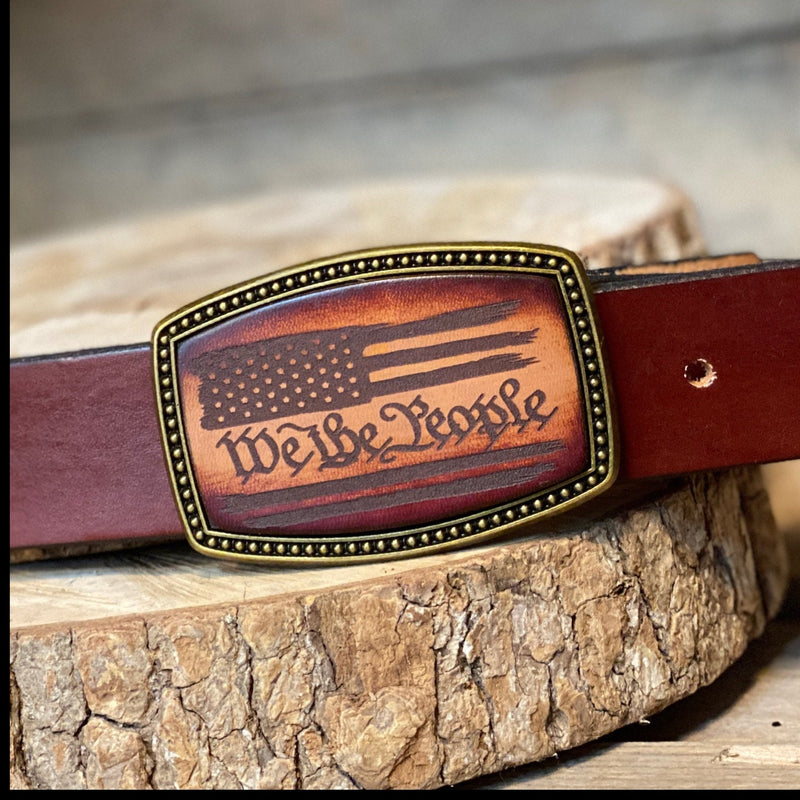 Leather Belt Buckle | We The People with American Flag