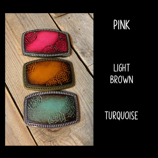 Leather Belt Buckle | Stamped Roses