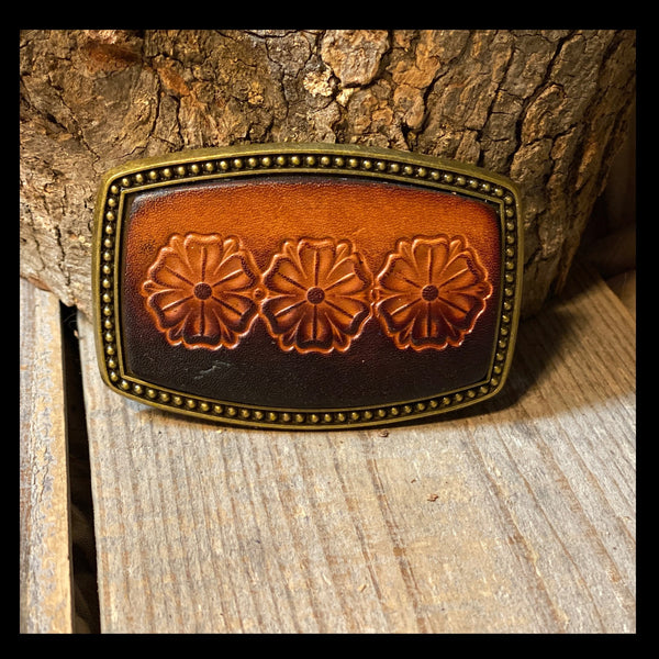 Leather Belt Buckle | Stamped Flowers