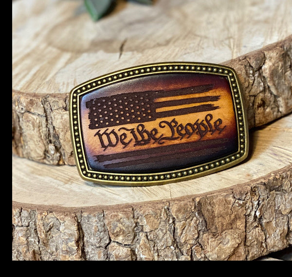 Leather Belt Buckle | We The People with American Flag