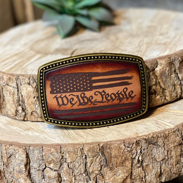 Leather Belt Buckle | We The People with American Flag