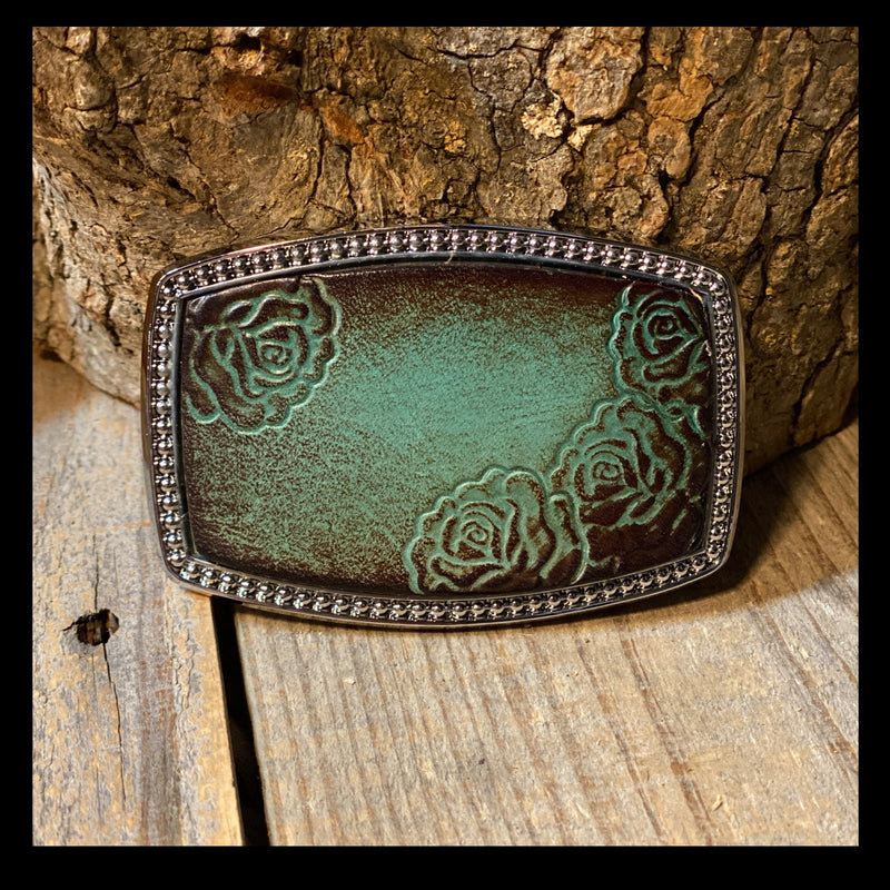 Leather Belt Buckle | Stamped Roses