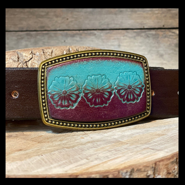 Leather Belt Buckle | Stamped Flowers
