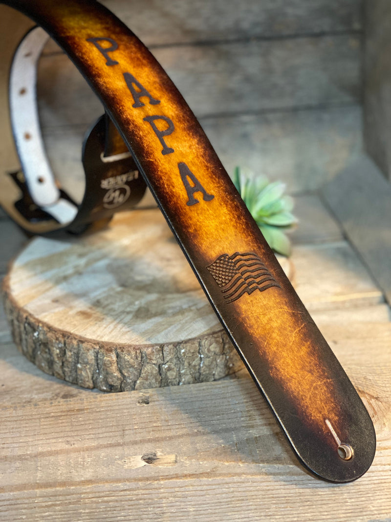 Custom Guitar Strap-American Flag | Leather | Personalized | 2.5"