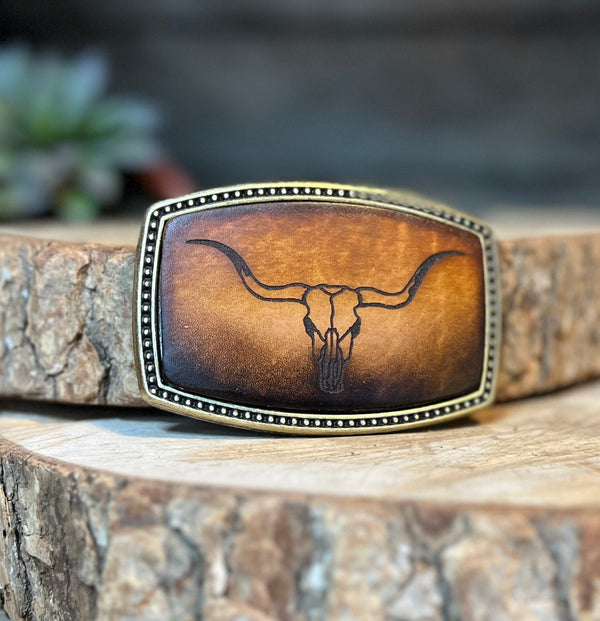Leather Belt Buckle | Steer Skull Head