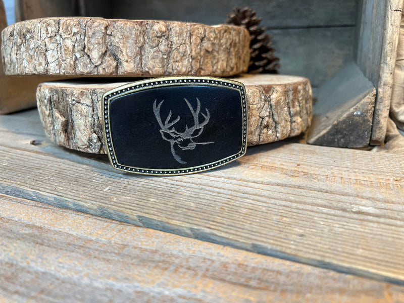 Leather Belt Buckle | Deer Head with Antlers | Personalized Option