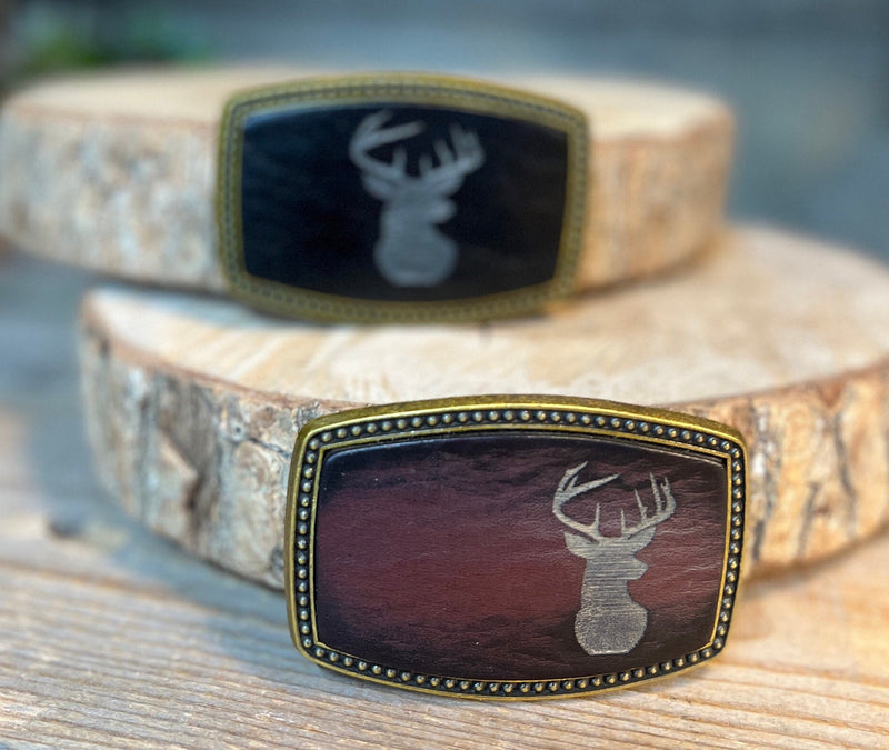Leather Belt Buckle | Deer Head Silhouette | Hunting | Hand-Made in USA |Gift for him, Her, husband, boyfriend, son, father