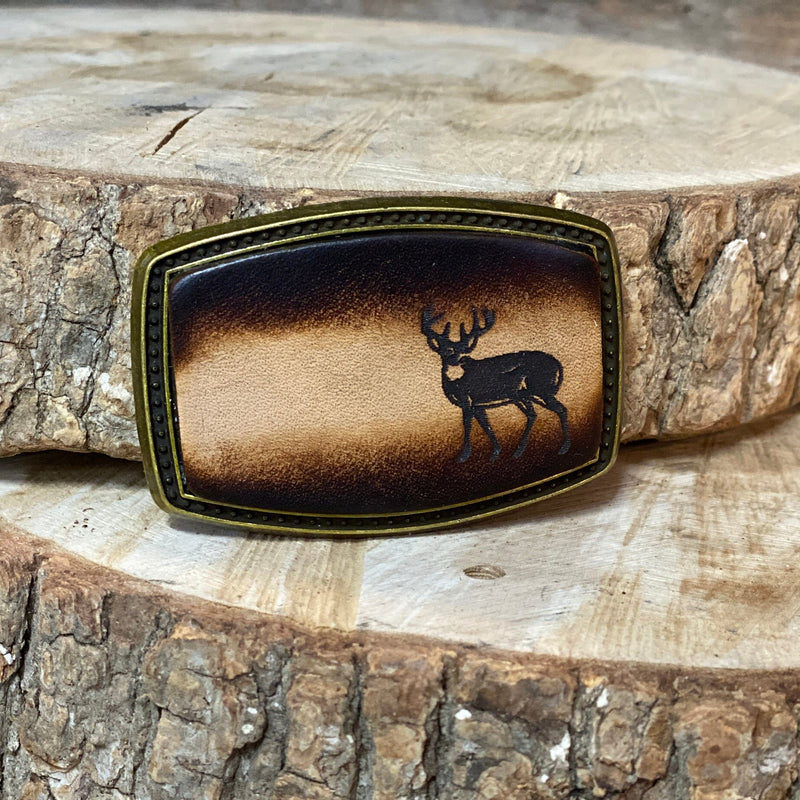 Leather Belt Buckle | Standing Deer Silhouette | Personalized Option
