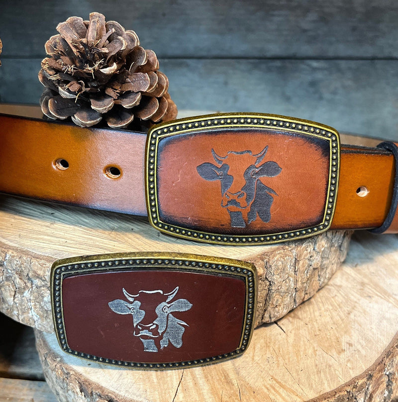Leather Belt Buckle | Dairy Cow | Personalized Option