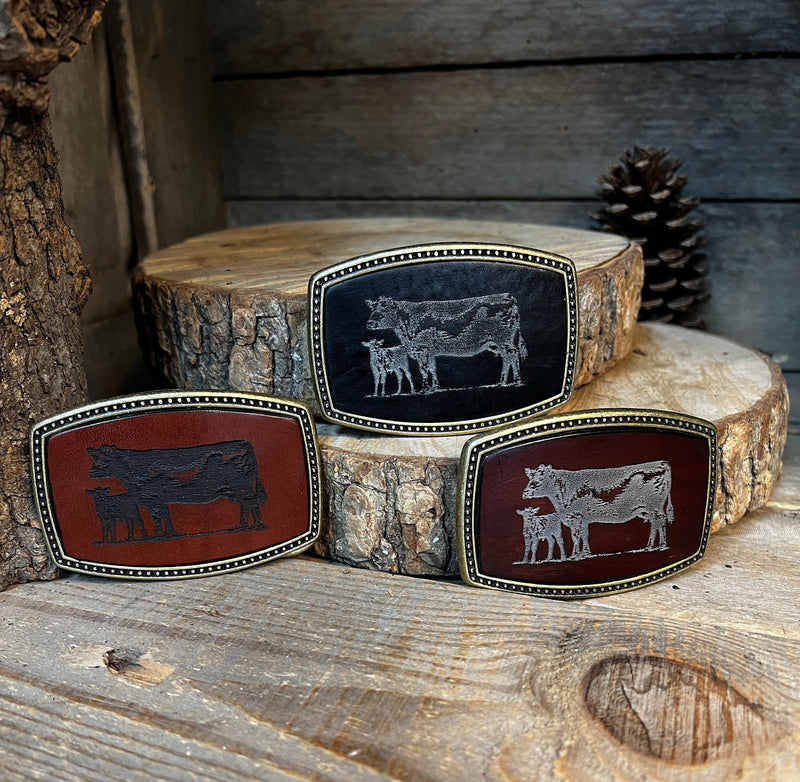 Leather Belt Buckle | Cattle | Standing Cows | Personalized Option