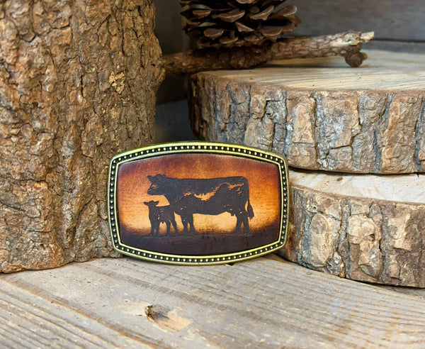 Leather Belt Buckle | Cattle | Standing Cows