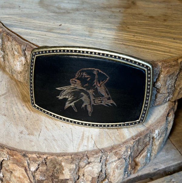 Leather Belt Buckle | Hunting Dog with Duck