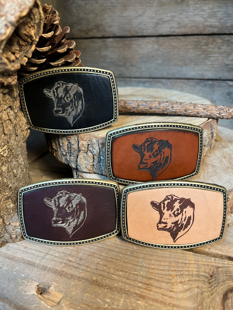 Leather Belt Buckle | Angus Cow | Personalized Option