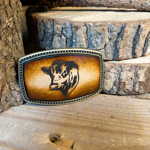 Leather Belt Buckle | Angus Cow | Personalized Option