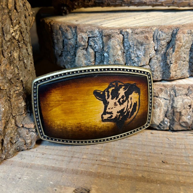 Leather Belt Buckle | Angus Cow | Personalized Option