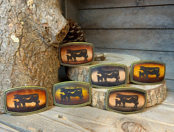 Leather Belt Buckle | Cattle | Standing Cows