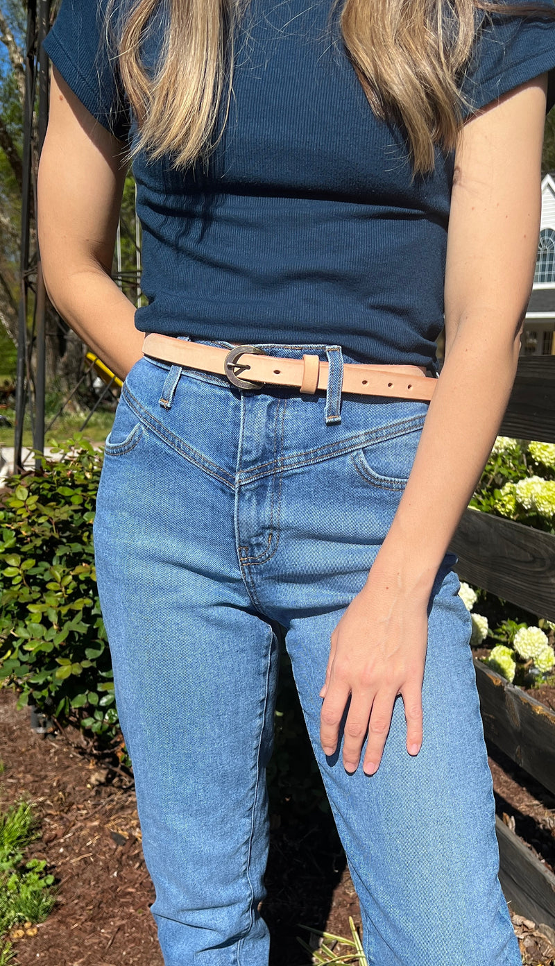Skinny 'Natural' Leather Belt | 3/4" | for women  | Veg-Tanned Leather- Ready to Patina