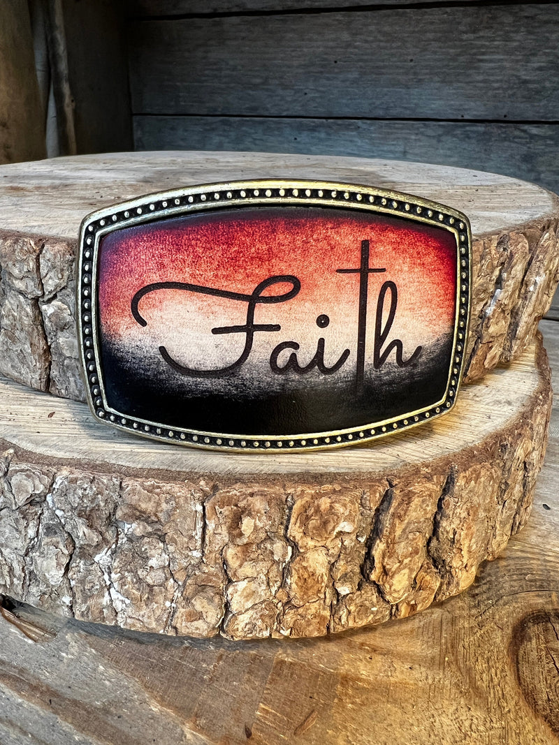 Leather Belt Buckle | Faith with Cross