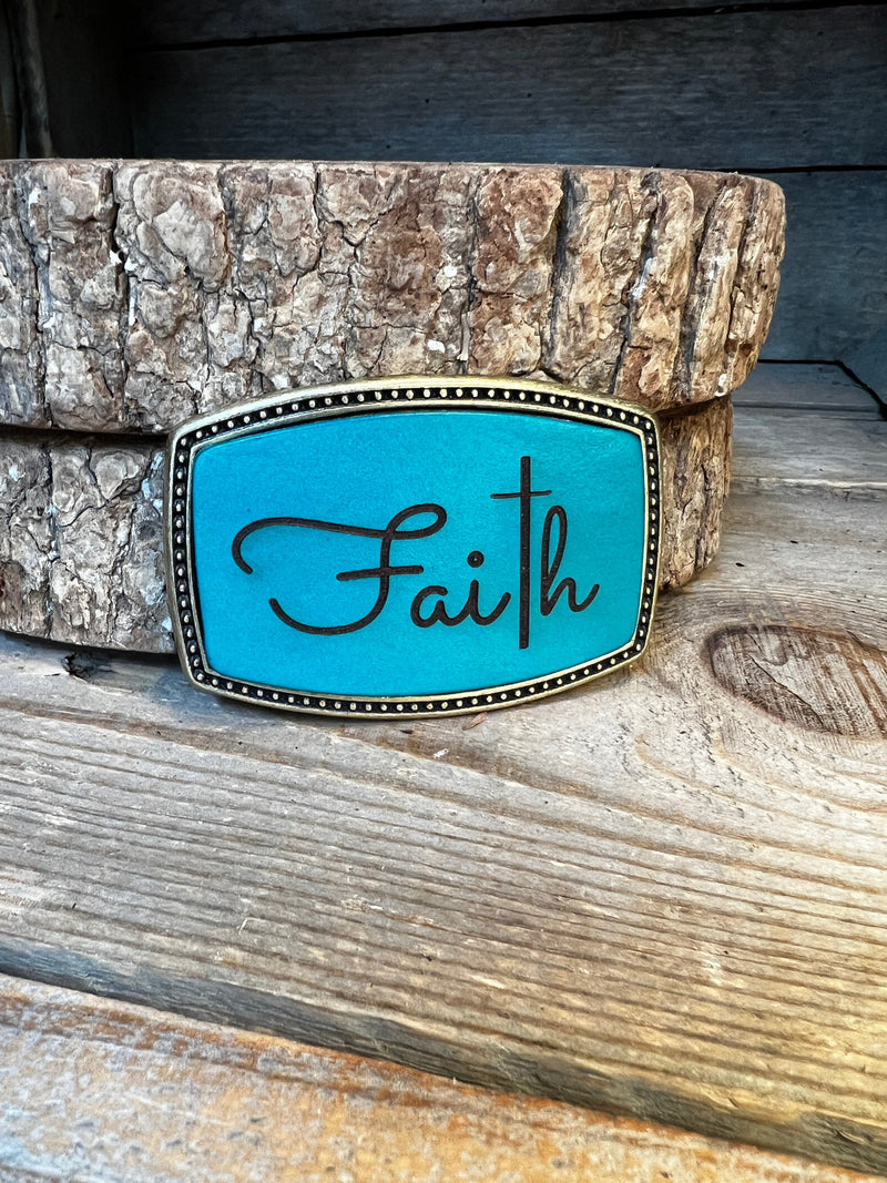 Leather Belt Buckle | Faith with Cross