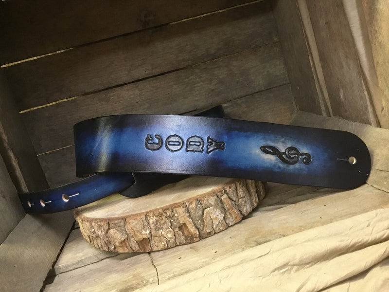 Blue Leather Guitar strap | Treble Clef | 2.5"
