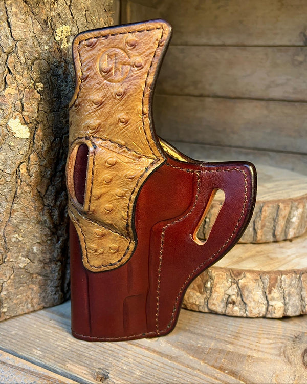 Leather Holster-Avenger, Pigskin Lined, Ostrich Print Custom Hand-made in USA
