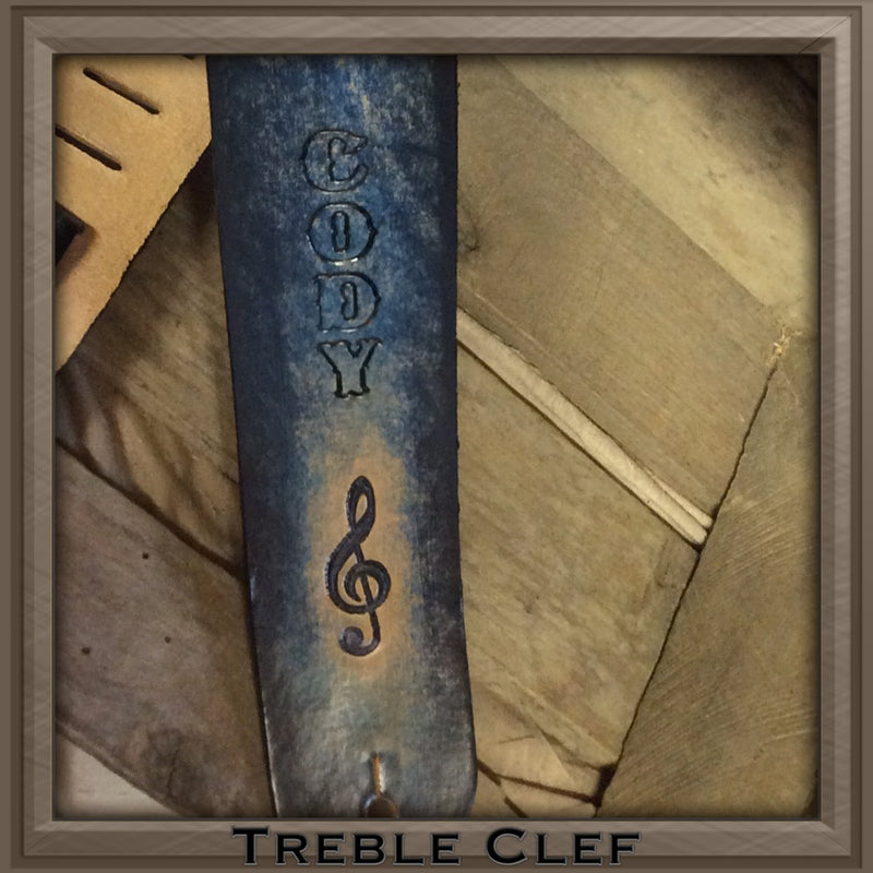 Blue Leather Guitar strap | Treble Clef | 2.5"